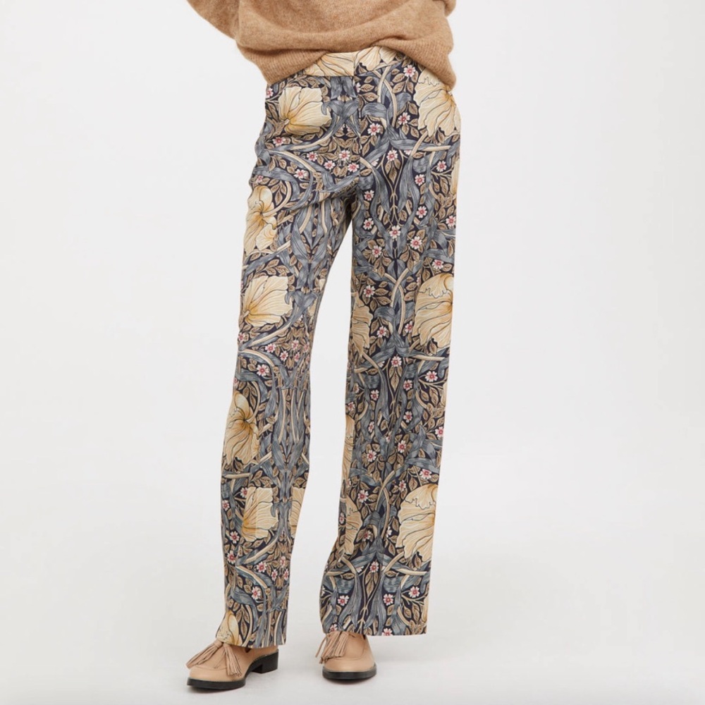 H&M Floral Wide Leg Pants - Gray and Yellow